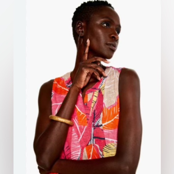 NIC + ZOE Feather Leaves Sleeveless Linen Blend MIDI Dress (Large) - Picture 5 of 9